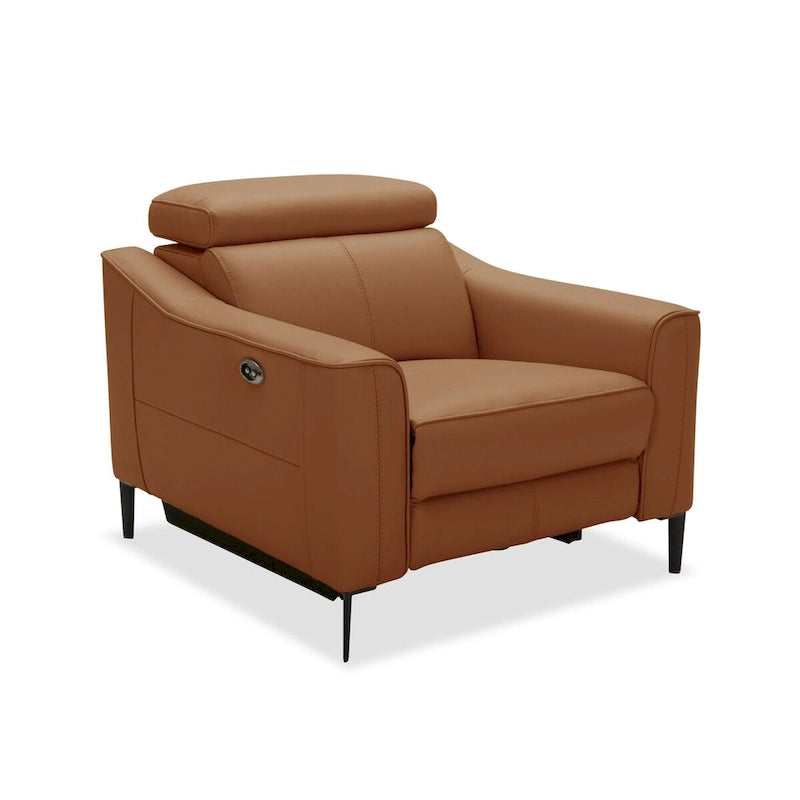 Sillón Reclinable Eléctrico de Piel Genuina Color Camello de 1 Plaza