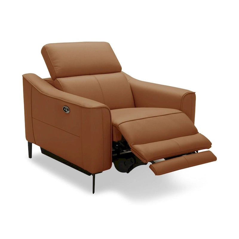 Sillón Reclinable Eléctrico de Piel Genuina Color Camello de 1 Plaza