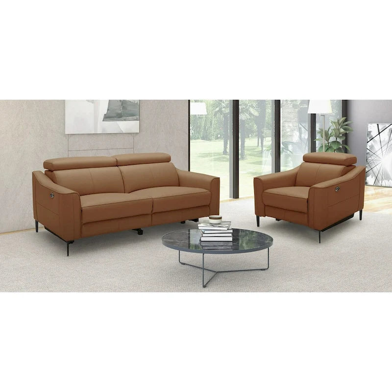 Sillón Reclinable Eléctrico de Piel Genuina Color Camello de 1 Plaza