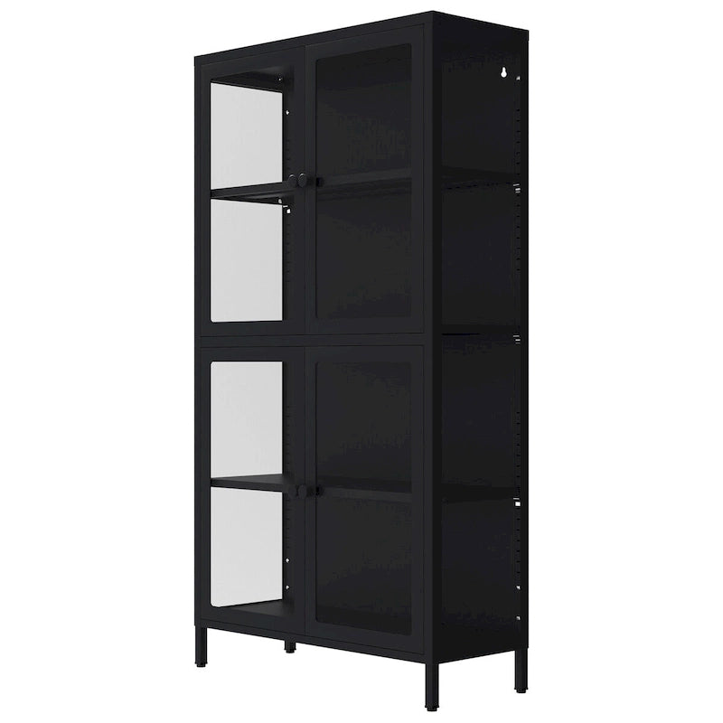 Armario de almacenamiento de cristal de 4 puertas en azul / negro / verde menta / blanco – Aparador de acero de 2 estantes