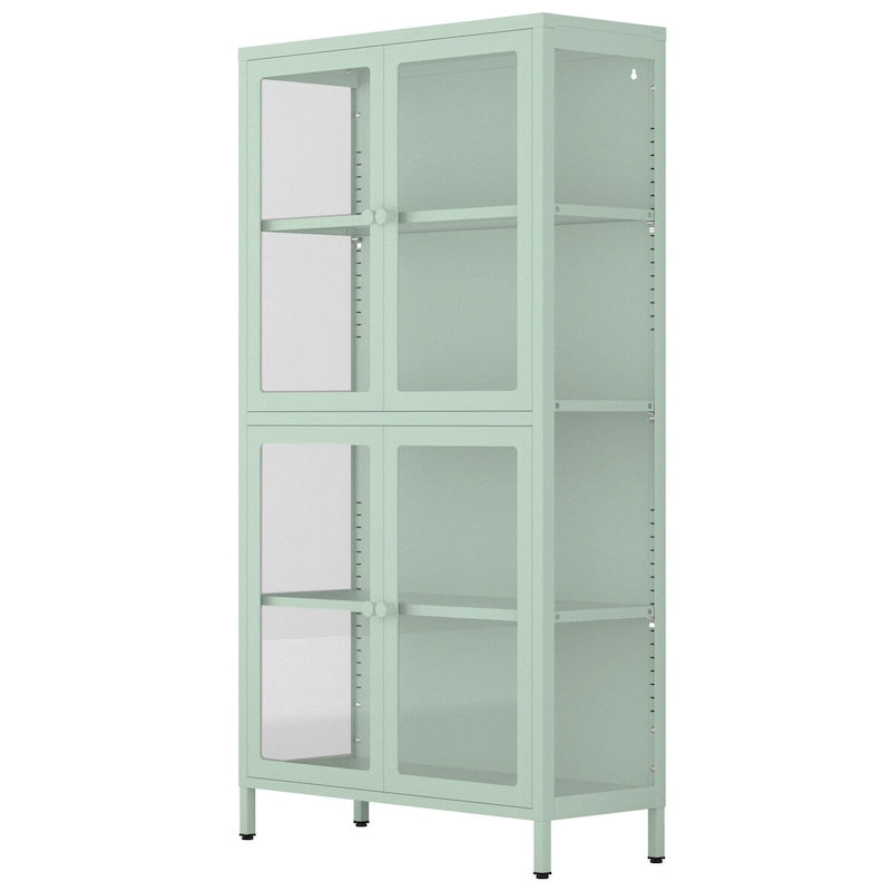 Armario de almacenamiento de cristal de 4 puertas en azul / negro / verde menta / blanco – Aparador de acero de 2 estantes
