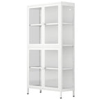 Armario de almacenamiento de cristal de 4 puertas en azul / negro / verde menta / blanco – Aparador de acero de 2 estantes