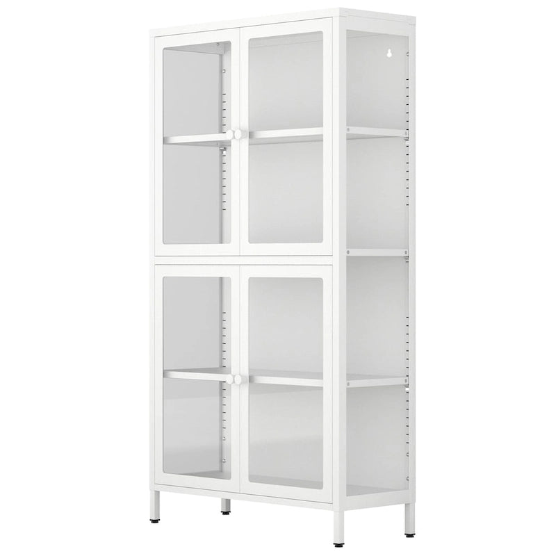 Armario de almacenamiento de cristal de 4 puertas en azul / negro / verde menta / blanco – Aparador de acero de 2 estantes
