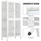 Armario de almacenamiento de cristal de 4 puertas en azul / negro / verde menta / blanco – Aparador de acero de 2 estantes