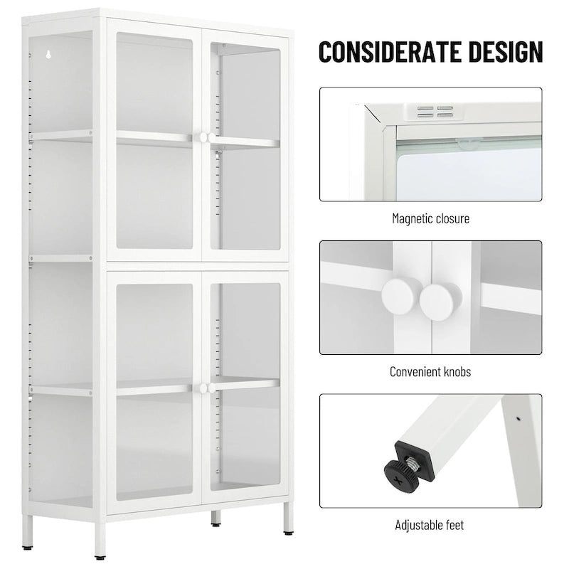 Armario de almacenamiento de cristal de 4 puertas en azul / negro / verde menta / blanco – Aparador de acero de 2 estantes