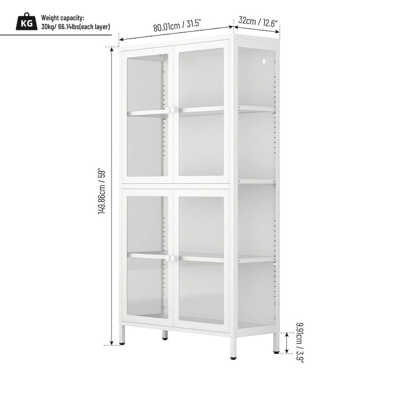 Armario de almacenamiento de cristal de 4 puertas en azul / negro / verde menta / blanco – Aparador de acero de 2 estantes