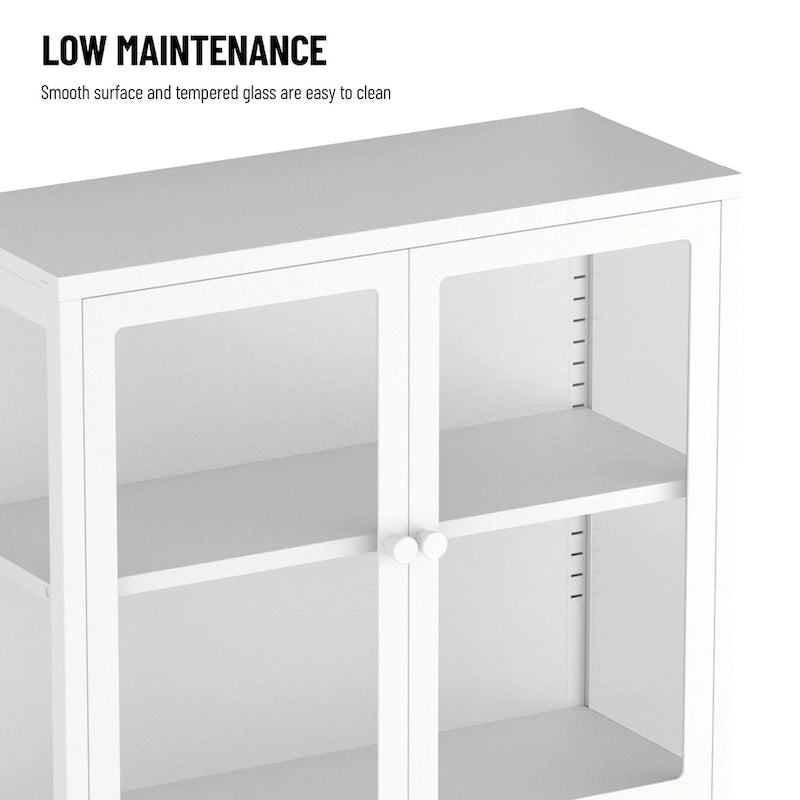 Armario de almacenamiento de cristal de 4 puertas en azul / negro / verde menta / blanco – Aparador de acero de 2 estantes