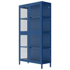 Armario de almacenamiento de cristal de 4 puertas en azul / negro / verde menta / blanco – Aparador de acero de 2 estantes