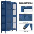 Armario de almacenamiento de cristal de 4 puertas en azul / negro / verde menta / blanco – Aparador de acero de 2 estantes