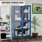 Armario de almacenamiento de cristal de 4 puertas en azul / negro / verde menta / blanco – Aparador de acero de 2 estantes