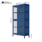 Armario de almacenamiento de cristal de 4 puertas en azul / negro / verde menta / blanco – Aparador de acero de 2 estantes