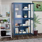 Armario de almacenamiento de cristal de 4 puertas en azul / negro / verde menta / blanco – Aparador de acero de 2 estantes
