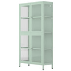 Armario de almacenamiento de cristal de 4 puertas en azul / negro / verde menta / blanco – Aparador de acero de 2 estantes