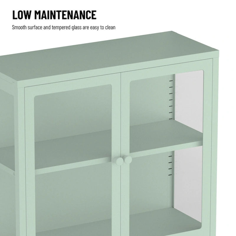 Armario de almacenamiento de cristal de 4 puertas en azul / negro / verde menta / blanco – Aparador de acero de 2 estantes