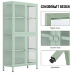 Armario de almacenamiento de cristal de 4 puertas en azul / negro / verde menta / blanco – Aparador de acero de 2 estantes