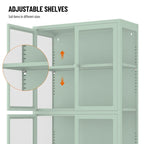 Armario de almacenamiento de cristal de 4 puertas en azul / negro / verde menta / blanco – Aparador de acero de 2 estantes