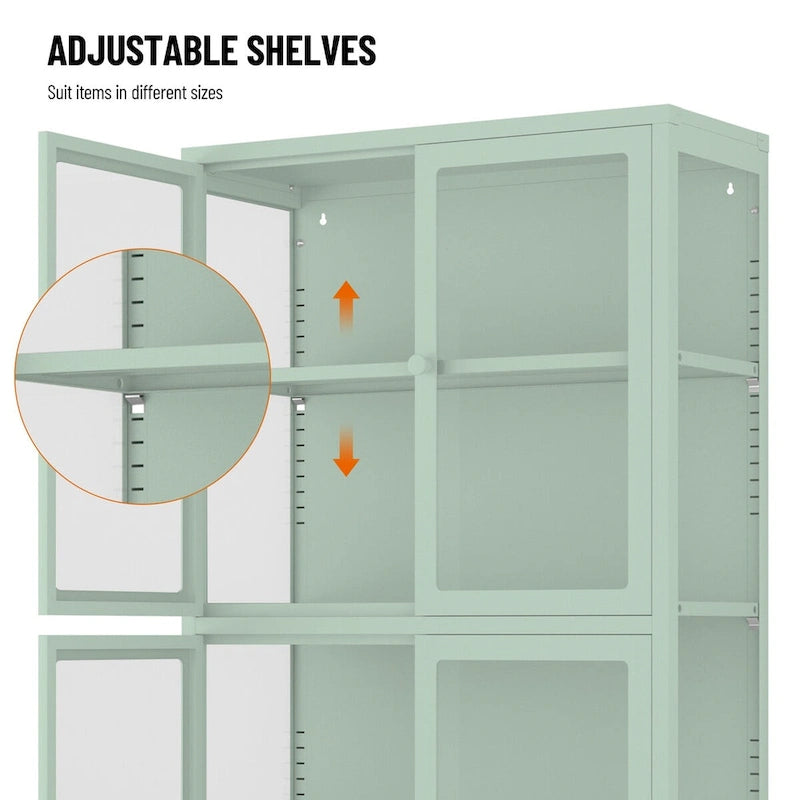 Armario de almacenamiento de cristal de 4 puertas en azul / negro / verde menta / blanco – Aparador de acero de 2 estantes