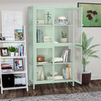 Armario de almacenamiento de cristal de 4 puertas en azul / negro / verde menta / blanco – Aparador de acero de 2 estantes
