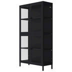 Armario de almacenamiento de cristal de 4 puertas en azul / negro / verde menta / blanco – Aparador de acero de 2 estantes