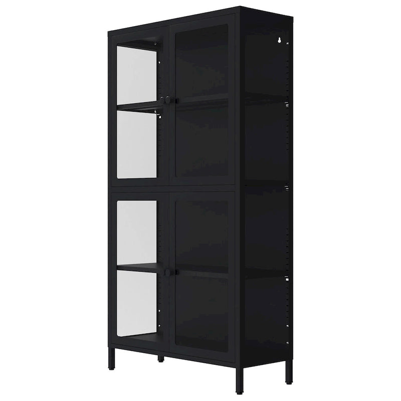 Armario de almacenamiento de cristal de 4 puertas en azul / negro / verde menta / blanco – Aparador de acero de 2 estantes