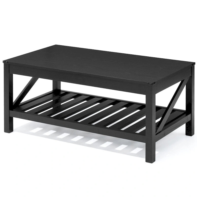 Mesa de centro rústica de dos niveles en gris lavado / negro / marrón para 1 persona