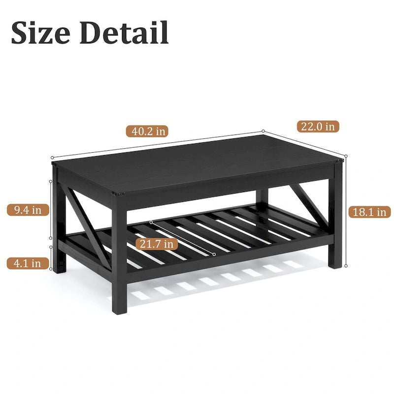 Mesa de centro rústica de dos niveles en gris lavado / negro / marrón para 1 persona