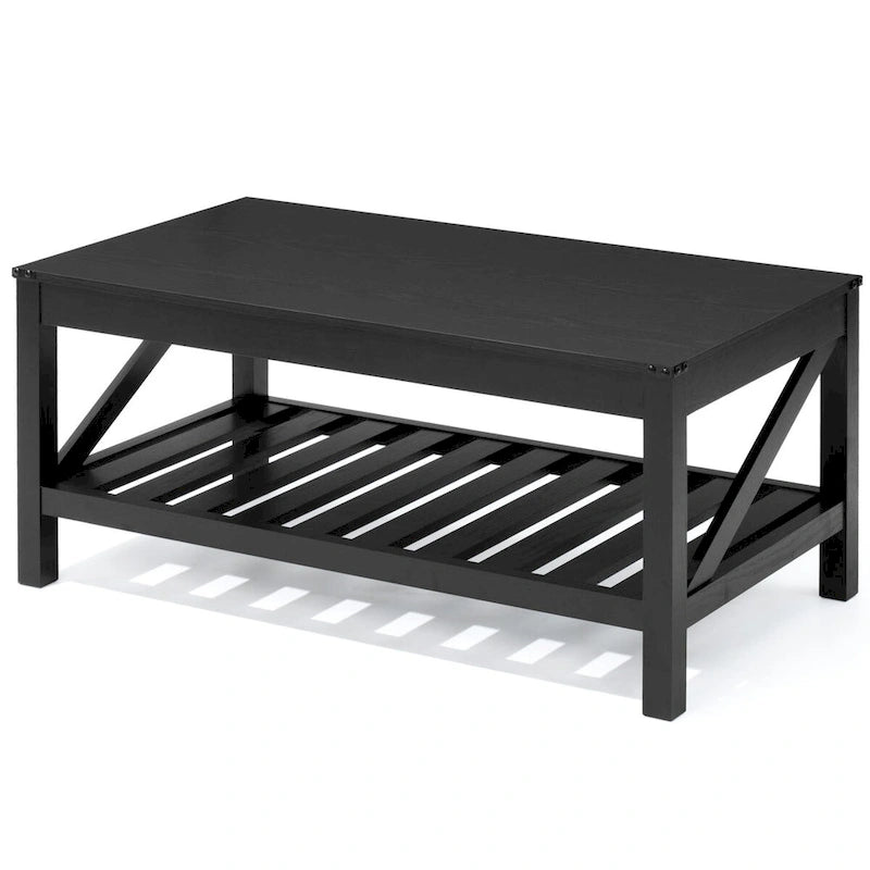 Mesa de centro rústica de dos niveles en gris lavado / negro / marrón para 1 persona