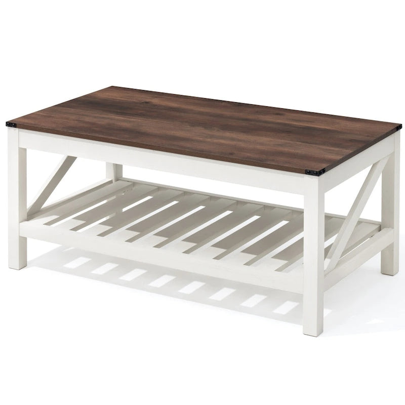 Mesa de centro rústica de dos niveles en gris lavado / negro / marrón para 1 persona