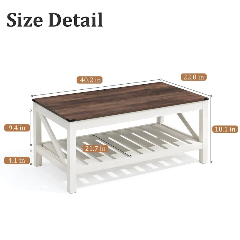 Mesa de centro rústica de dos niveles en gris lavado / negro / marrón para 1 persona