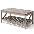 Mesa de centro rústica de dos niveles en gris lavado / negro / marrón para 1 persona