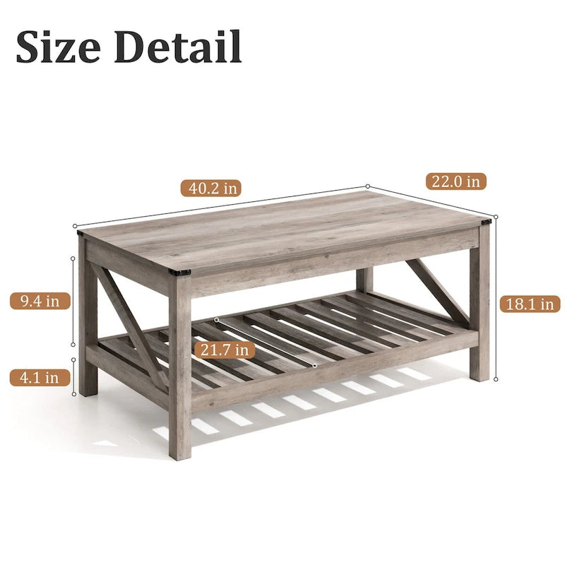 Mesa de centro rústica de dos niveles en gris lavado / negro / marrón para 1 persona