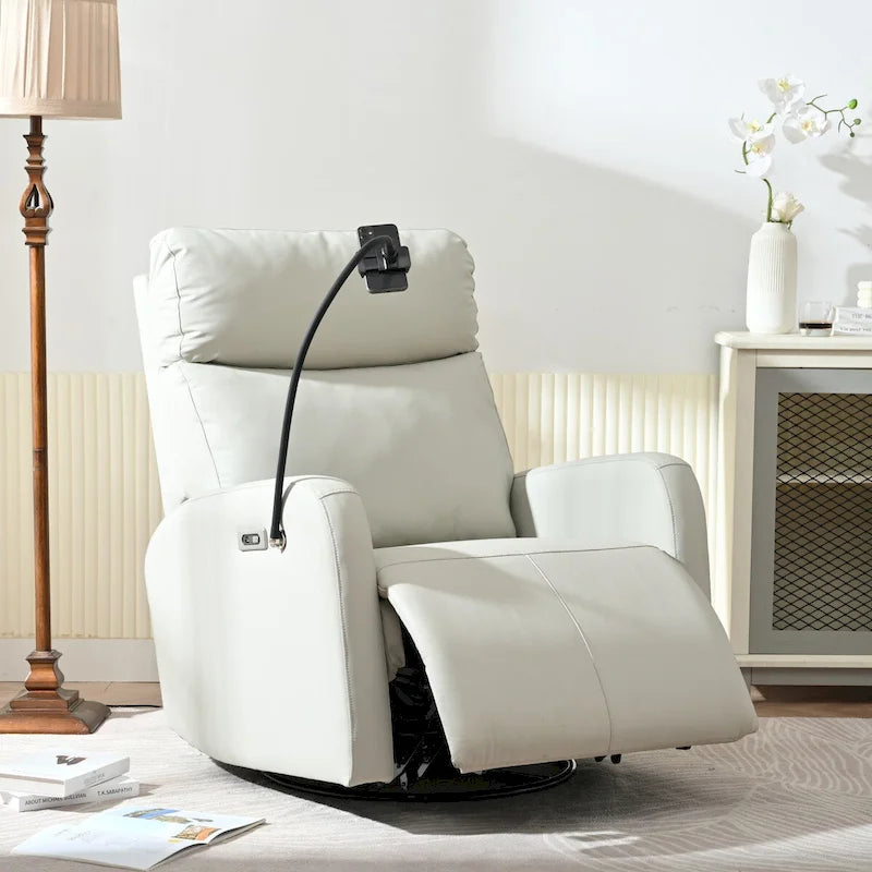 Sillón reclinable giratorio eléctrico de tela gris claro para 1 persona