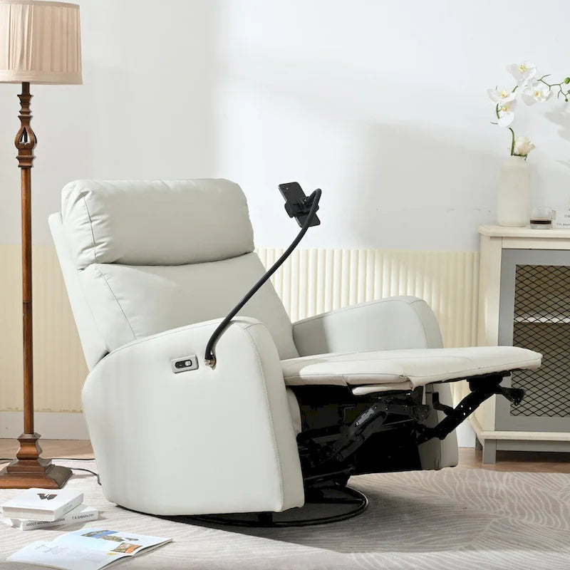 Sillón reclinable giratorio eléctrico de tela gris claro para 1 persona