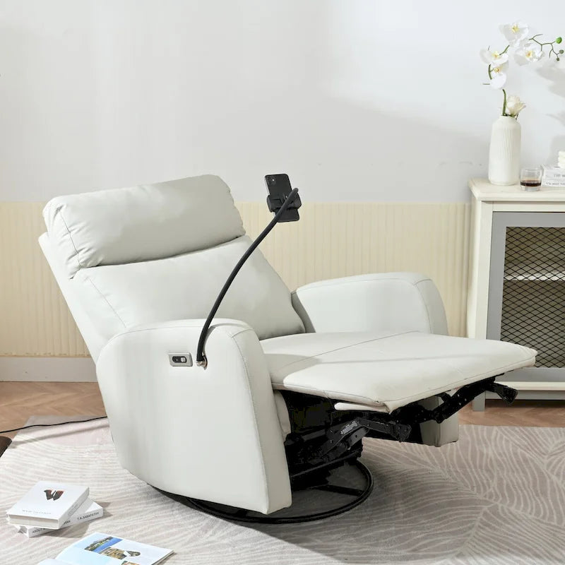Sillón reclinable giratorio eléctrico de tela gris claro para 1 persona
