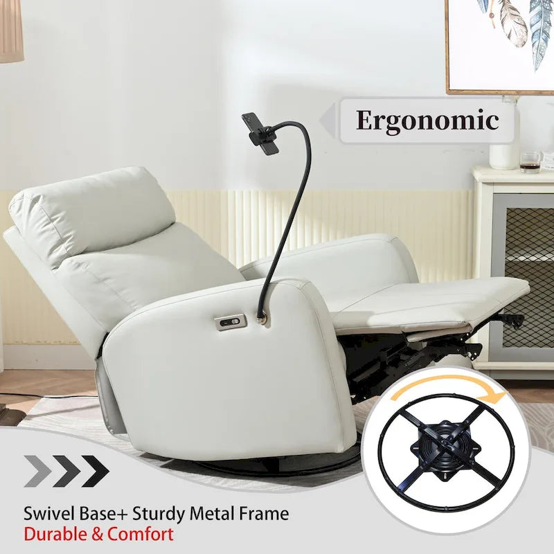 Sillón reclinable giratorio eléctrico de tela gris claro para 1 persona