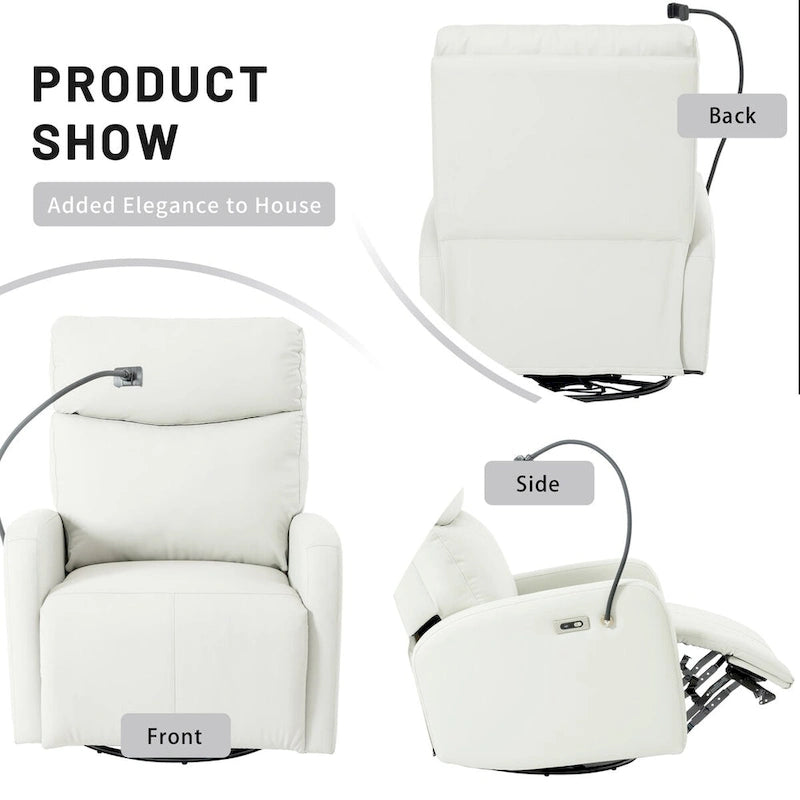 Sillón reclinable giratorio eléctrico de tela gris claro para 1 persona