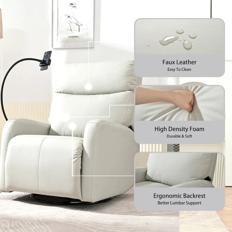 Sillón reclinable giratorio eléctrico de tela gris claro para 1 persona