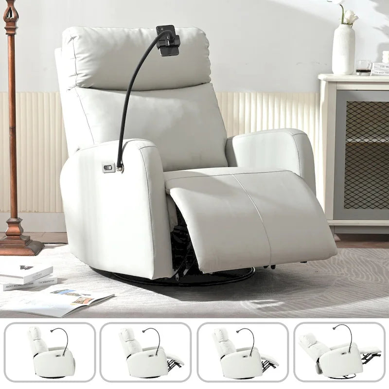 Sillón reclinable giratorio eléctrico de tela gris claro para 1 persona