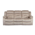 Sofá reclinable manual de 3 plazas de terciopelo beige/gris oscuro con puerto USB