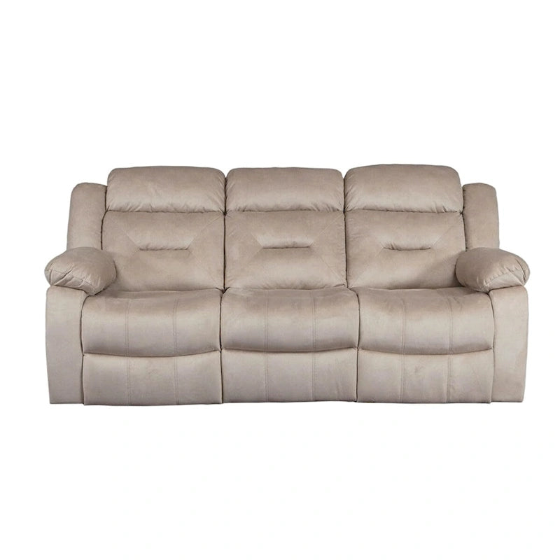 Sofá reclinable manual de 3 plazas de terciopelo beige/gris oscuro con puerto USB