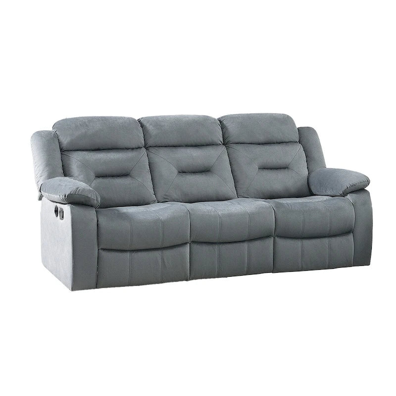 Sofá reclinable manual de 3 plazas de terciopelo beige/gris oscuro con puerto USB