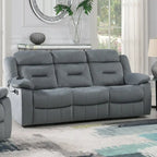 Sofá reclinable manual de 3 plazas de terciopelo beige/gris oscuro con puerto USB