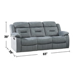 Sofá reclinable manual de 3 plazas de terciopelo beige/gris oscuro con puerto USB