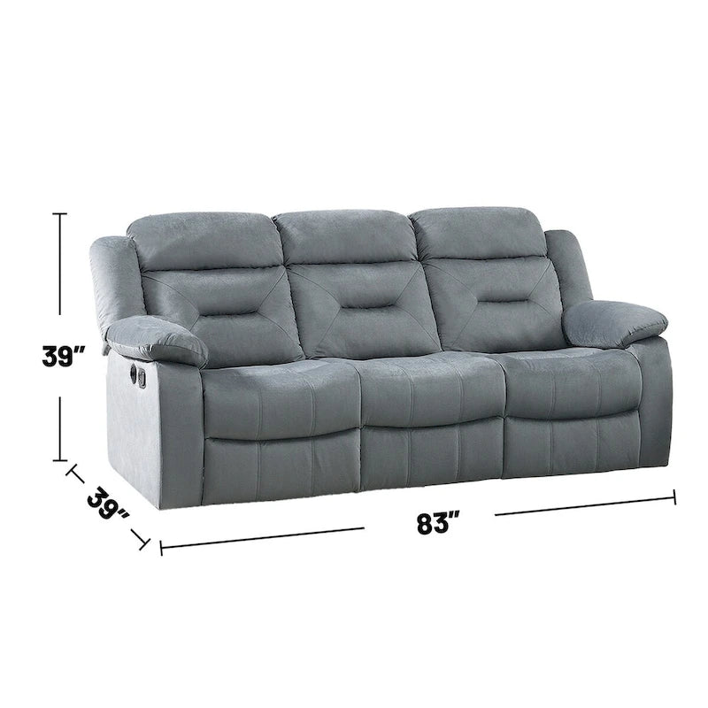 Sofá reclinable manual de 3 plazas de terciopelo beige/gris oscuro con puerto USB