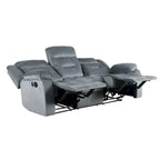 Sofá reclinable manual de 3 plazas de terciopelo beige/gris oscuro con puerto USB