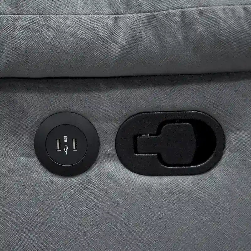 Sofá reclinable manual de 3 plazas de terciopelo beige/gris oscuro con puerto USB