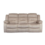Sofá reclinable manual de 3 plazas de terciopelo beige/gris oscuro con puerto USB