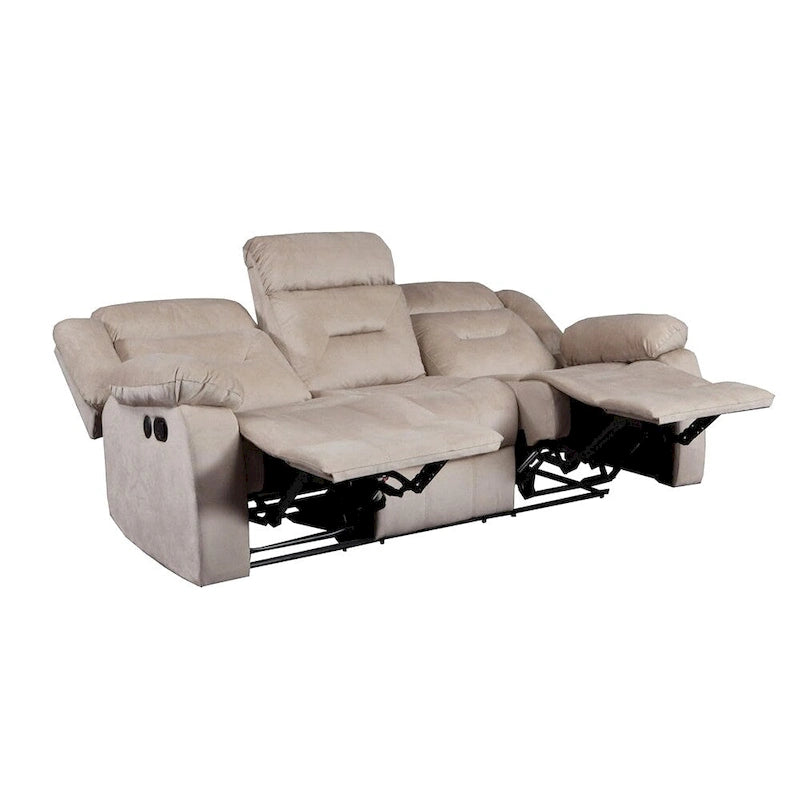 Sofá reclinable manual de 3 plazas de terciopelo beige/gris oscuro con puerto USB