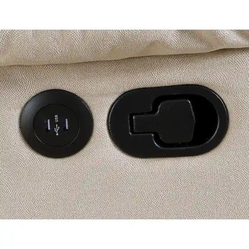 Sofá reclinable manual de 3 plazas de terciopelo beige/gris oscuro con puerto USB