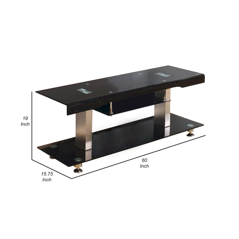 Mueble de TV Black Chrome, Estante de cristal, Asientos 1